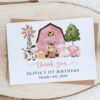 Farm Animals and Pink Barn Thank You Card, First Birthday, Girl Birthday, Printable File, Edit Yourself, SH112
