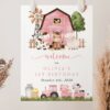 Farm Animals and Pink Barn Welcome Sign, First Birthday, Girl Birthday, Printable File, Edit Yourself, SH112