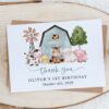 Farm Animals and Blue Barn Thank You Card, First Birthday, Boy Birthday, Printable File, Edit Yourself, SH113