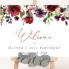 Burgundy, Purple and Blush Flowers Welcome Sign, Birthday Sign, Girl Birthday, Printable File, Edit Yourself, SH114