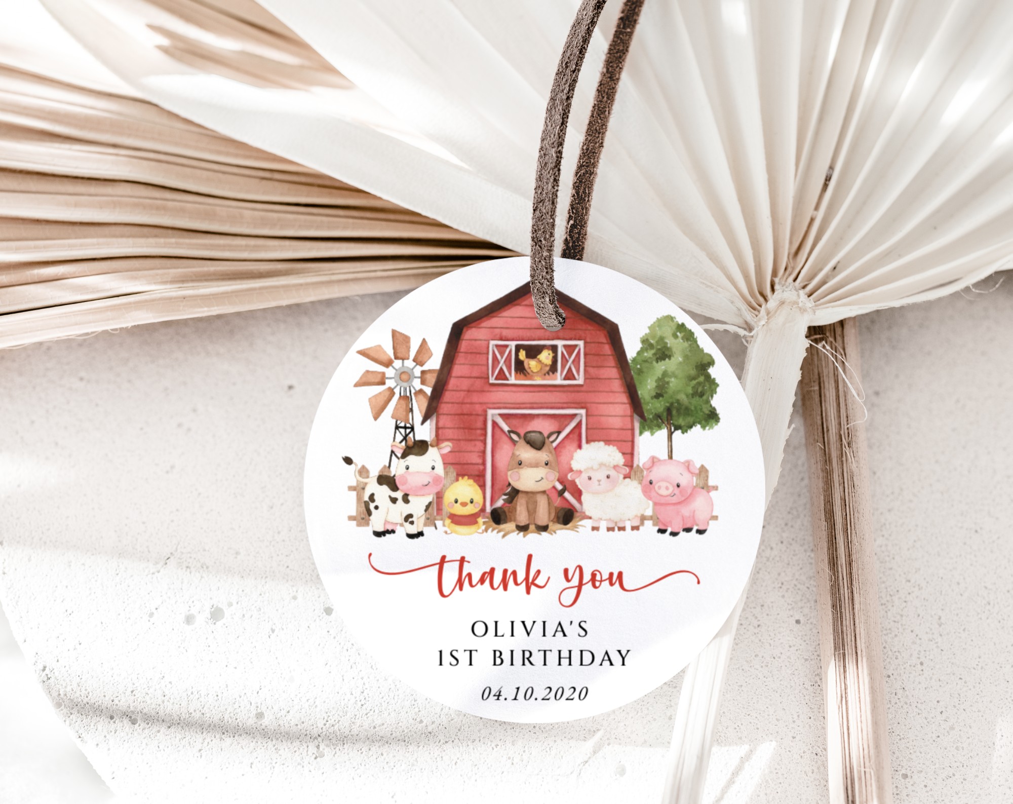 Farm Animals and Red Barn Favor Tags, First Birthday, Girl Birthday, Printable File, Edit Yourself, SH115