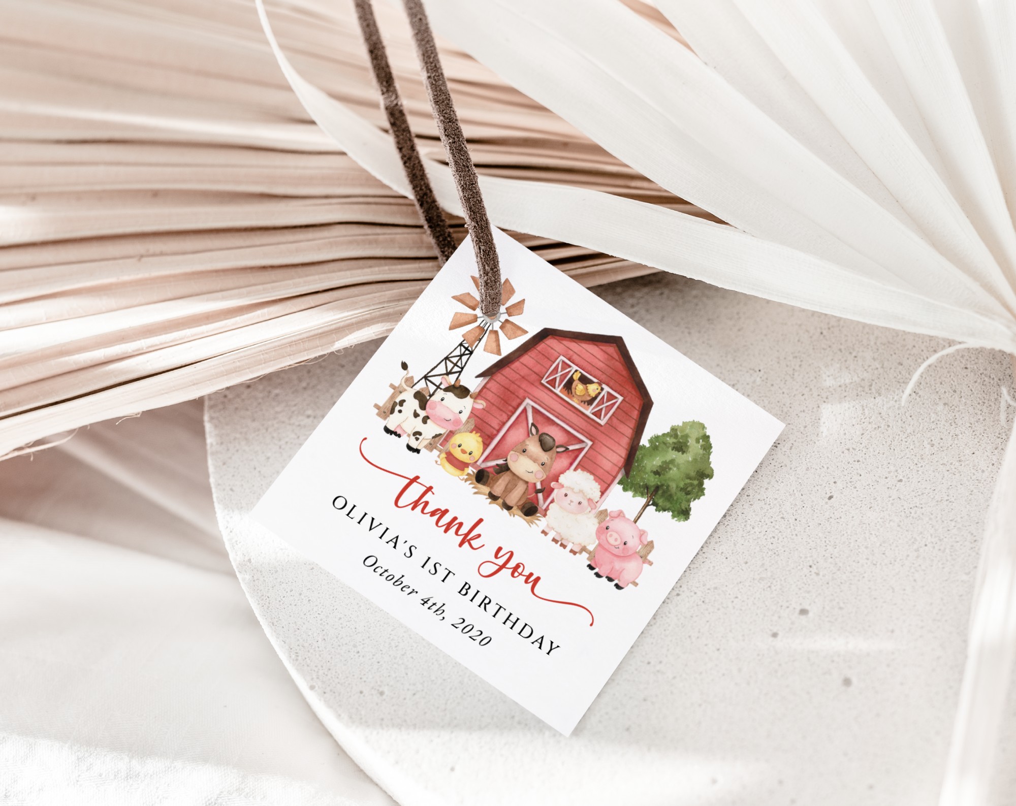 Farm Animals and Red Barn Favor Tags, First Birthday, Girl Birthday, Printable File, Edit Yourself, SH115