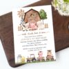 Farm Animals and Brown Barn First Birthday Invitation, Birthday Stationery, Gender Neutral, Printable File, Edit Yourself, SH116