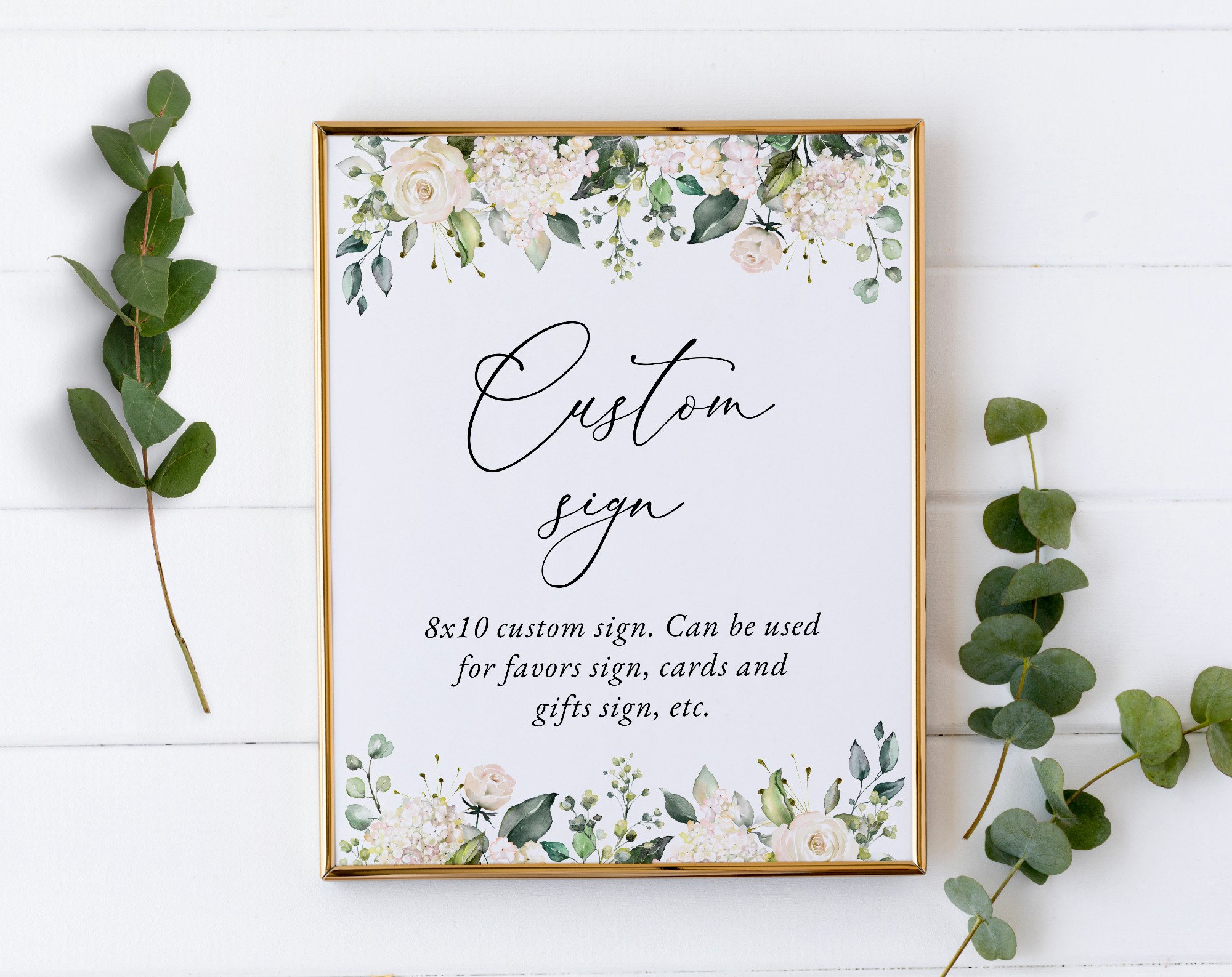 Cream White Flowers Custom Sign, Printable File, Edit Yourself, SH117 SH133