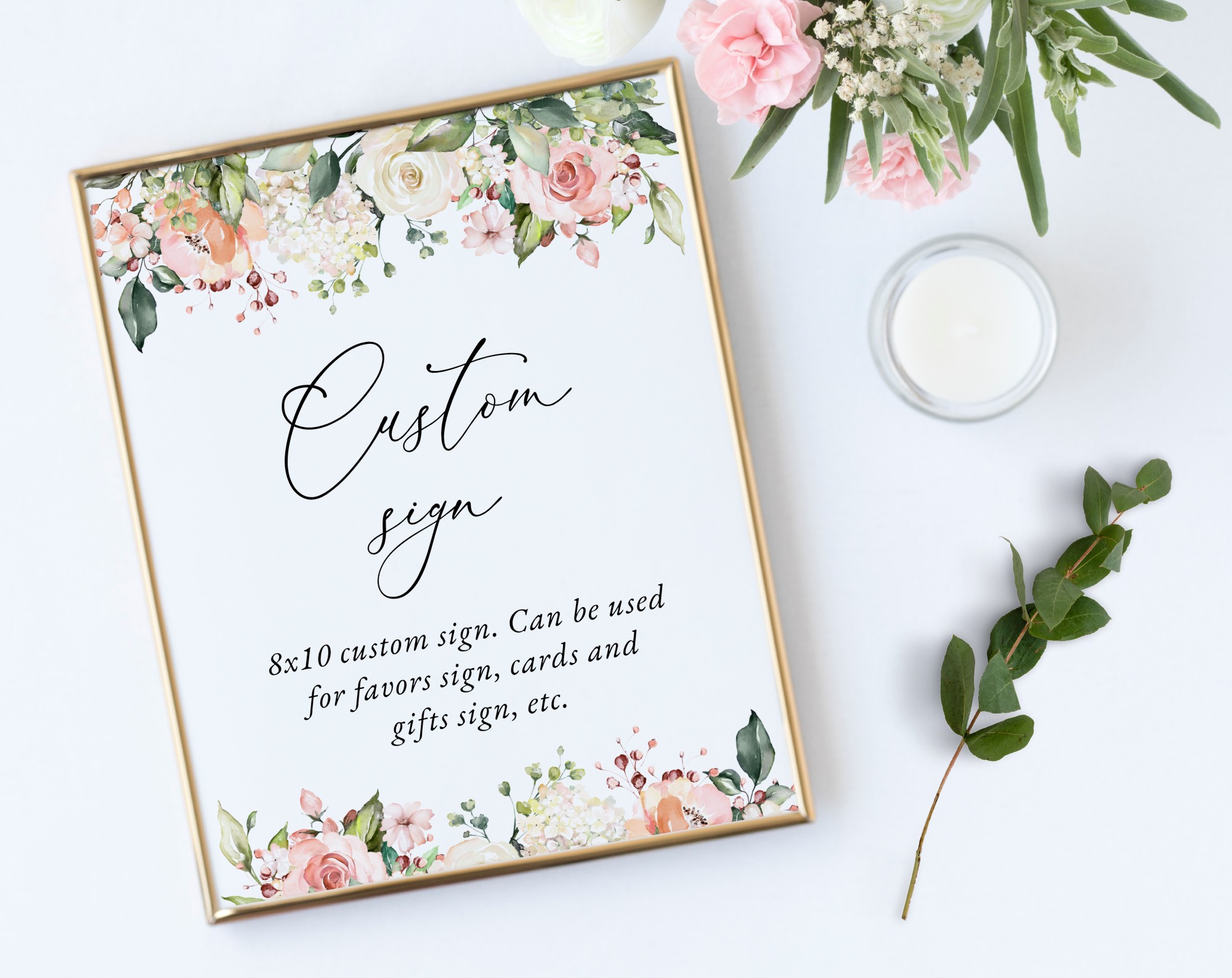 Pink, Orange and White Flowers Custom Sign, Printable File, Edit Yourself, SH118 SH134