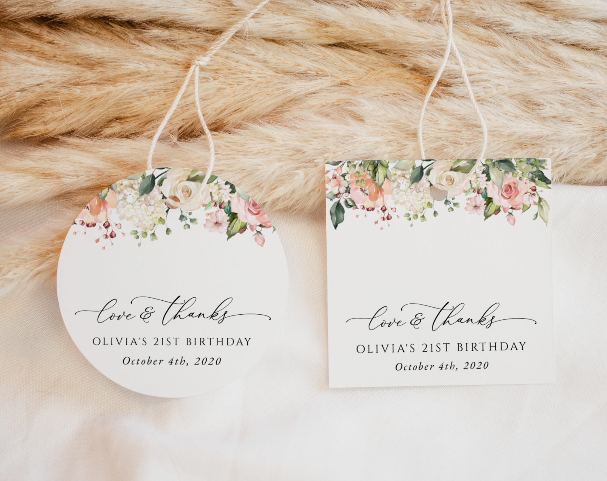 Pink, Orange and White Flowers Favor Tags, Gift Tags, Girl Birthday, Printable File, Edit Yourself, SH118