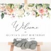 Pink, Orange and White Flowers Welcome Sign, Birthday Sign, Girl Birthday, Printable File, Edit Yourself, SH118