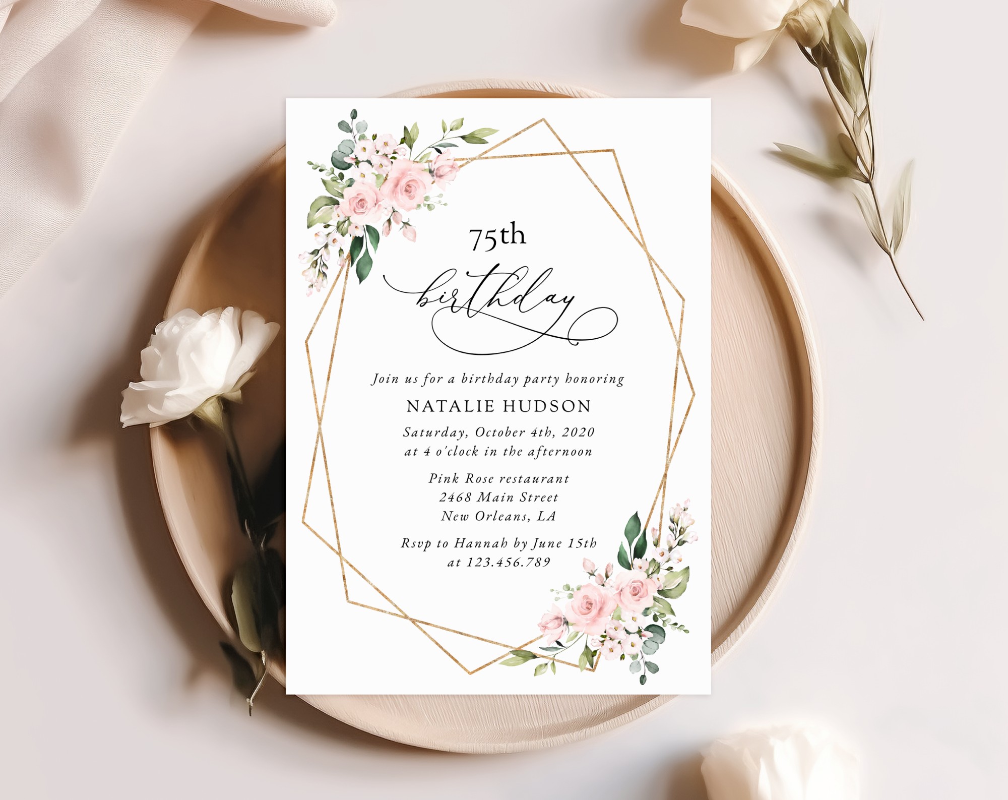 Pink Flowers Birthday Invitation, Girl Birthday, Any Birthday, Printable File, Edit Yourself, SH119