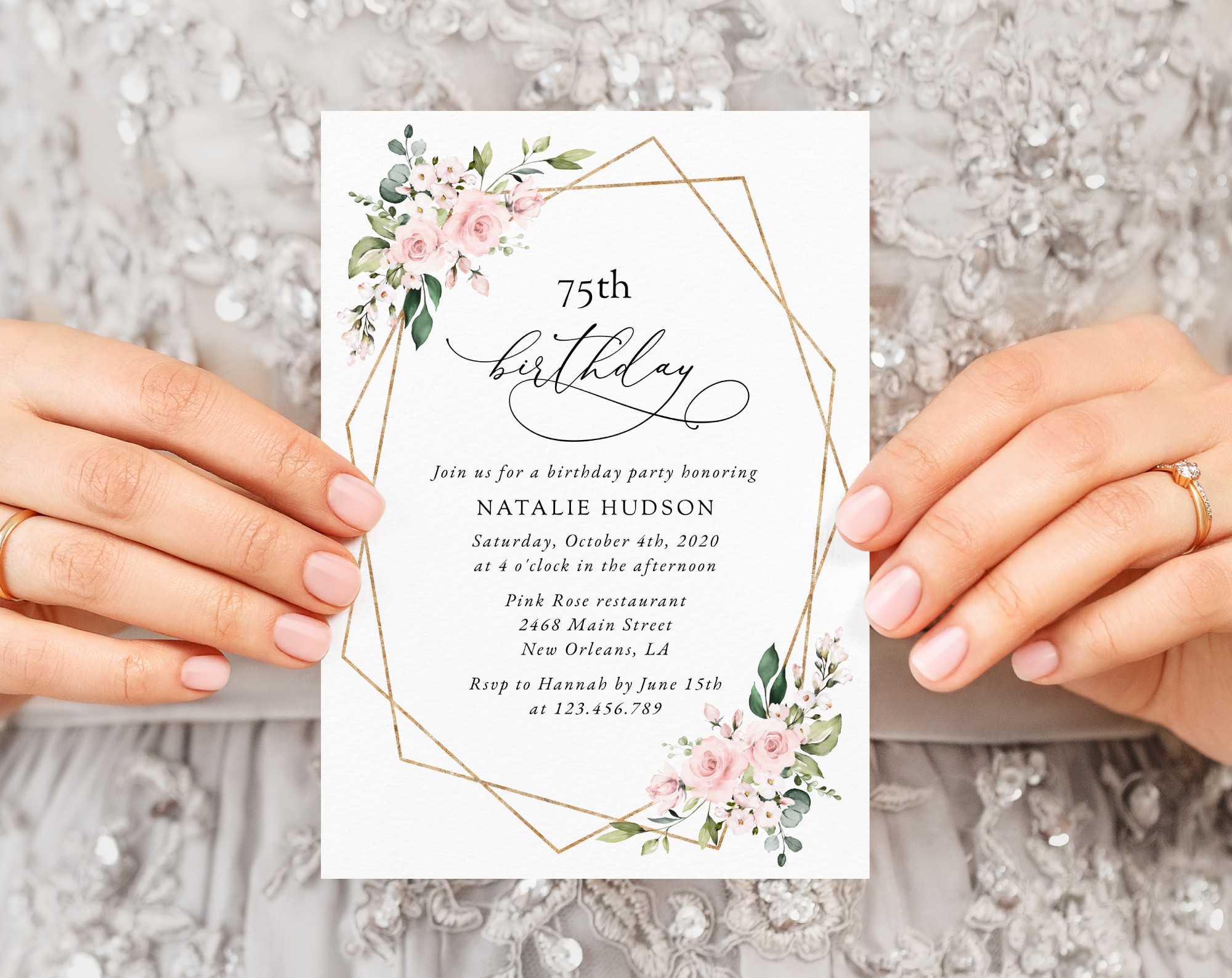 Pink Flowers Birthday Invitation, Girl Birthday, Any Birthday, Printable File, Edit Yourself, SH119