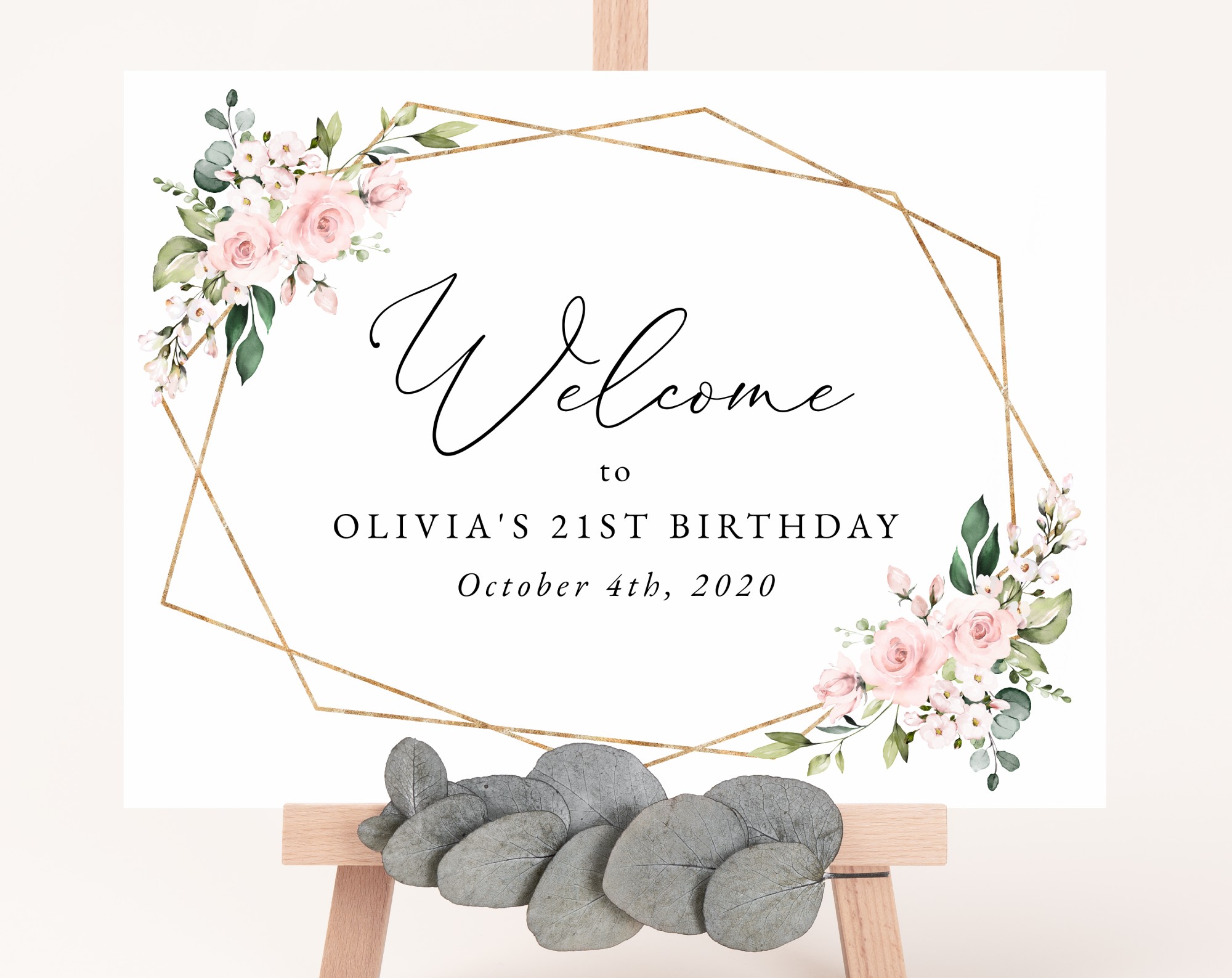 Pink Flowers Welcome Sign, Birthday Sign, Girl Birthday, Printable File, Edit Yourself, SH119