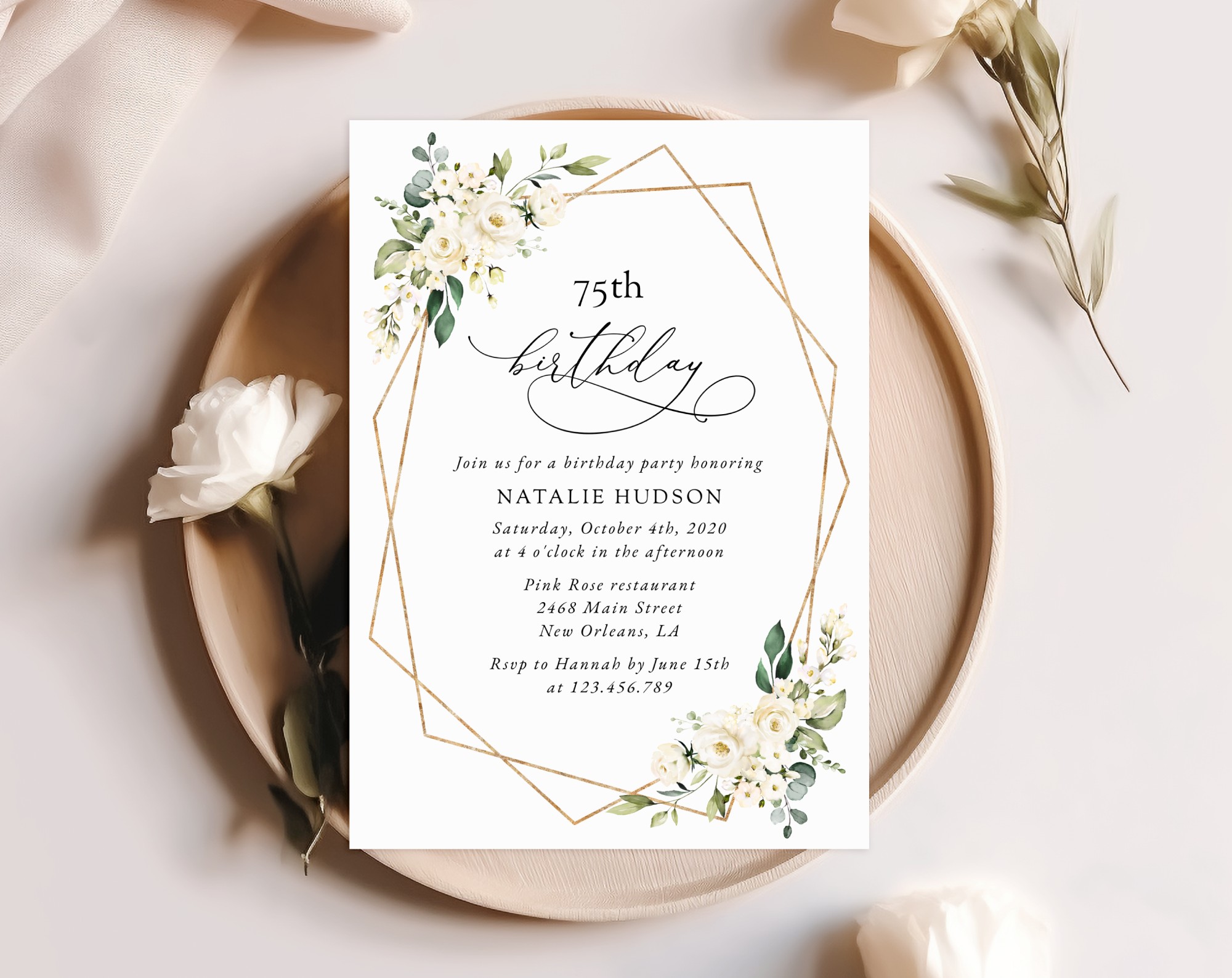 White Flowers Birthday Invitation, Girl Birthday, Any Birthday, Printable File, Edit Yourself, SH120