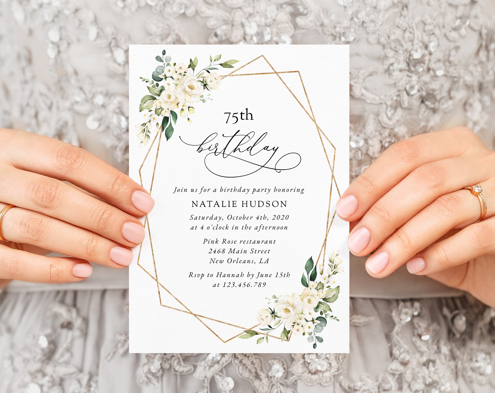 White Flowers Birthday Invitation, Girl Birthday, Any Birthday, Printable File, Edit Yourself, SH120