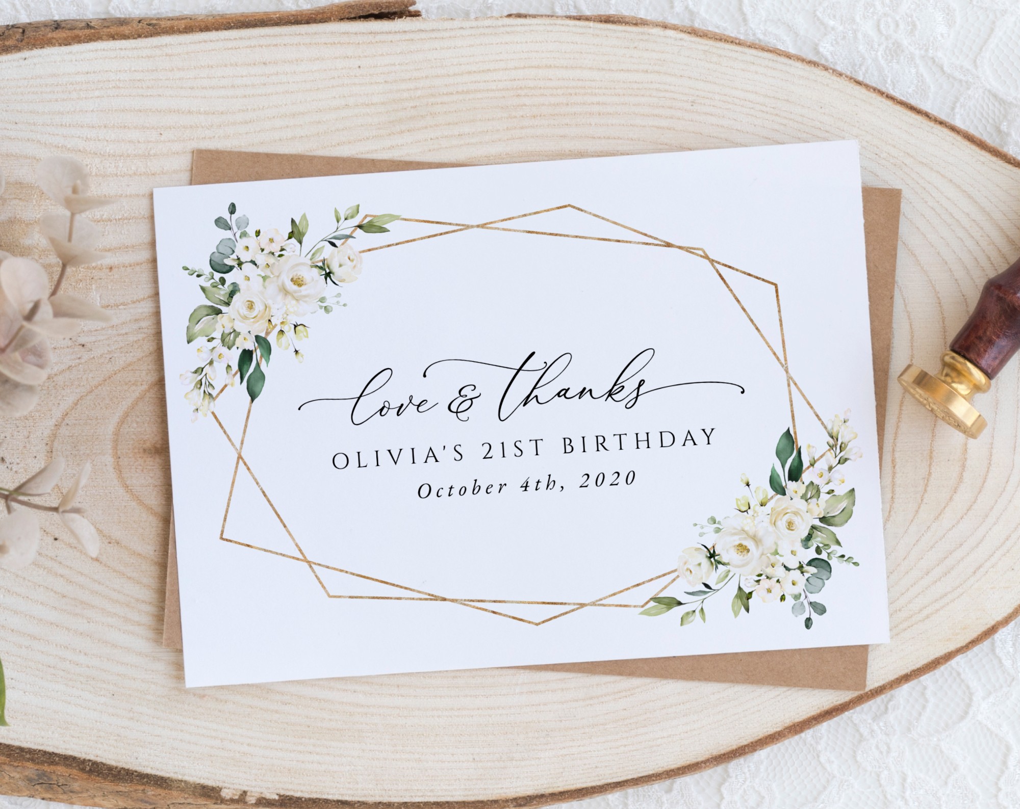 White Flowers Thank You Card, Girl Birthday, Any Birthday, Printable File, Edit Yourself, SH120
