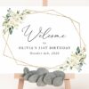 White Flowers Welcome Sign, Birthday Sign, Girl Birthday, Printable File, Edit Yourself, SH120