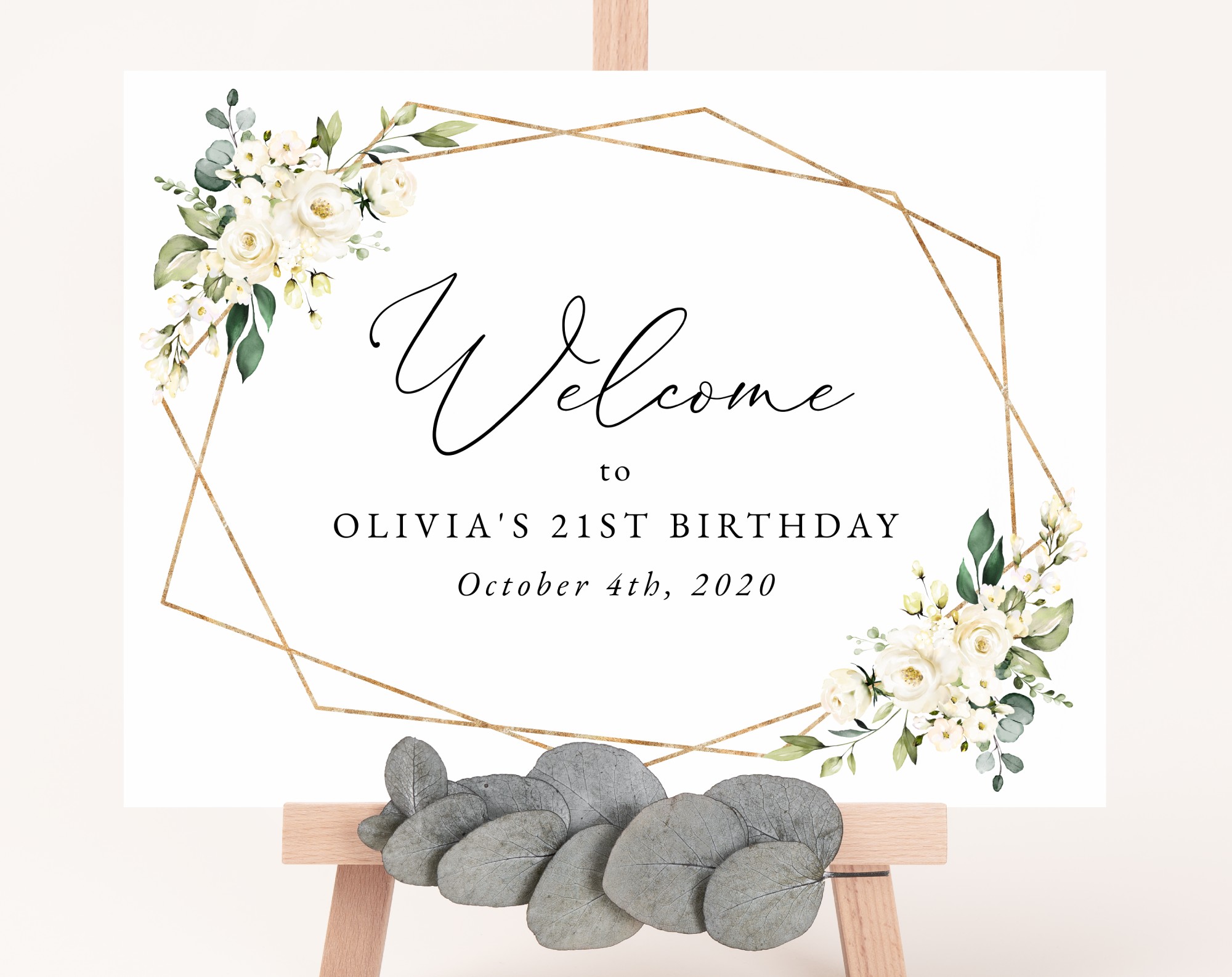 White Flowers Welcome Sign, Birthday Sign, Girl Birthday, Printable File, Edit Yourself, SH120
