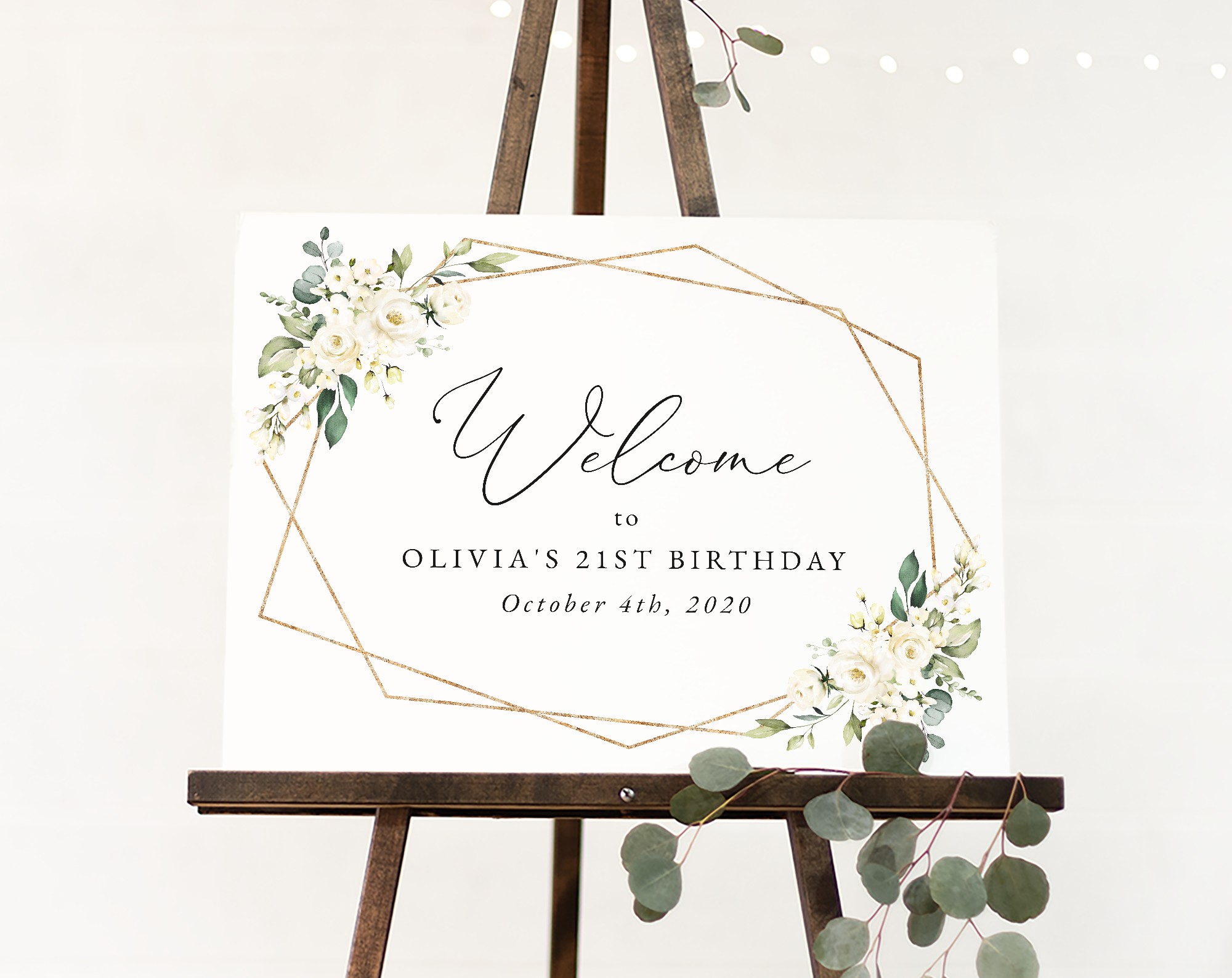 White Flowers Welcome Sign, Birthday Sign, Girl Birthday, Printable File, Edit Yourself, SH120
