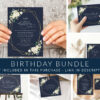 Navy and White Flowers Birthday Mini Bundle, Girl Birthday, Any Birthday, Printable File, Edit Yourself, SH121