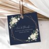 Navy and White Flowers Favor Tags, Gift Tags, Girl Birthday, Printable File, Edit Yourself, SH121
