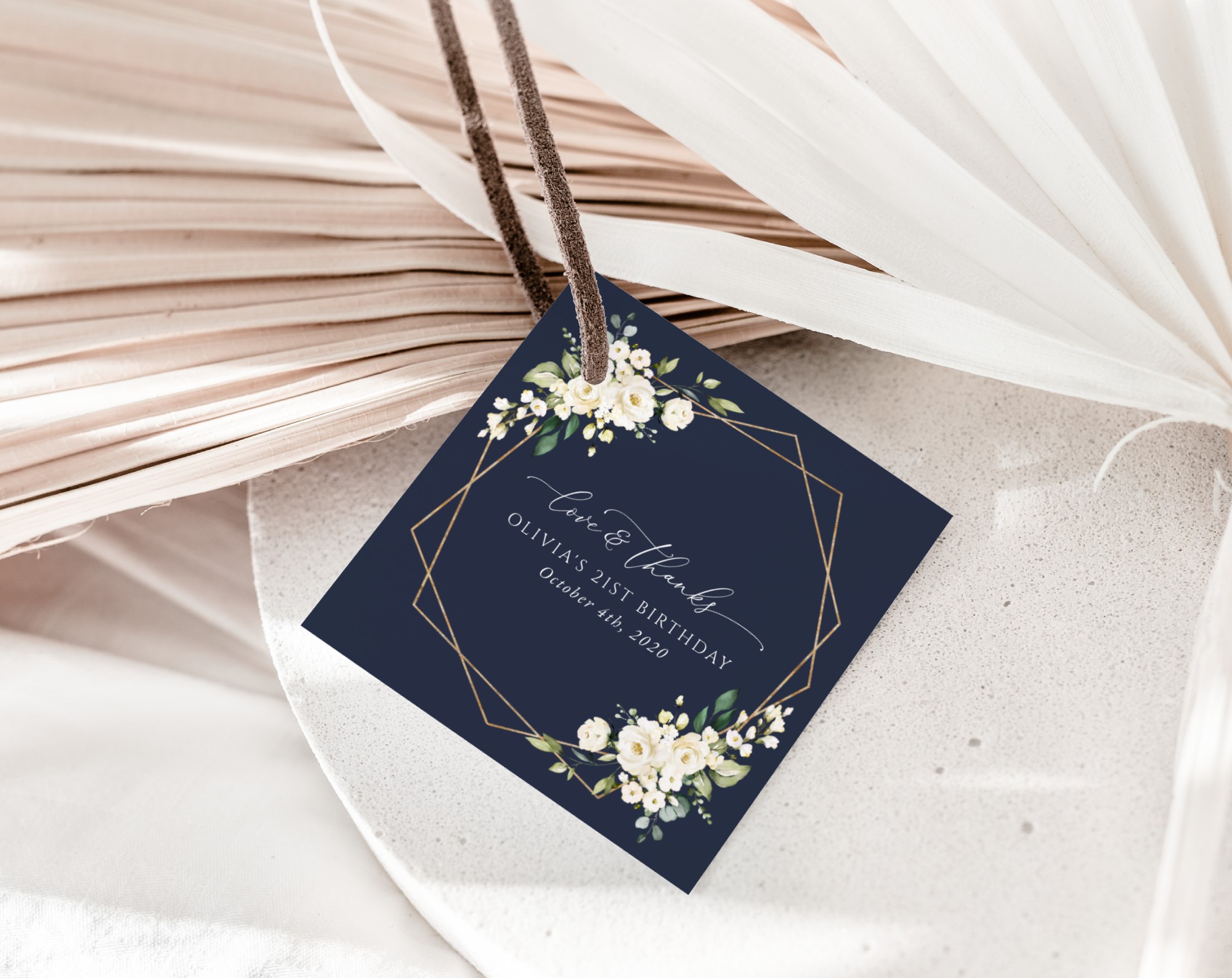 Navy and White Flowers Favor Tags, Gift Tags, Girl Birthday, Printable File, Edit Yourself, SH121