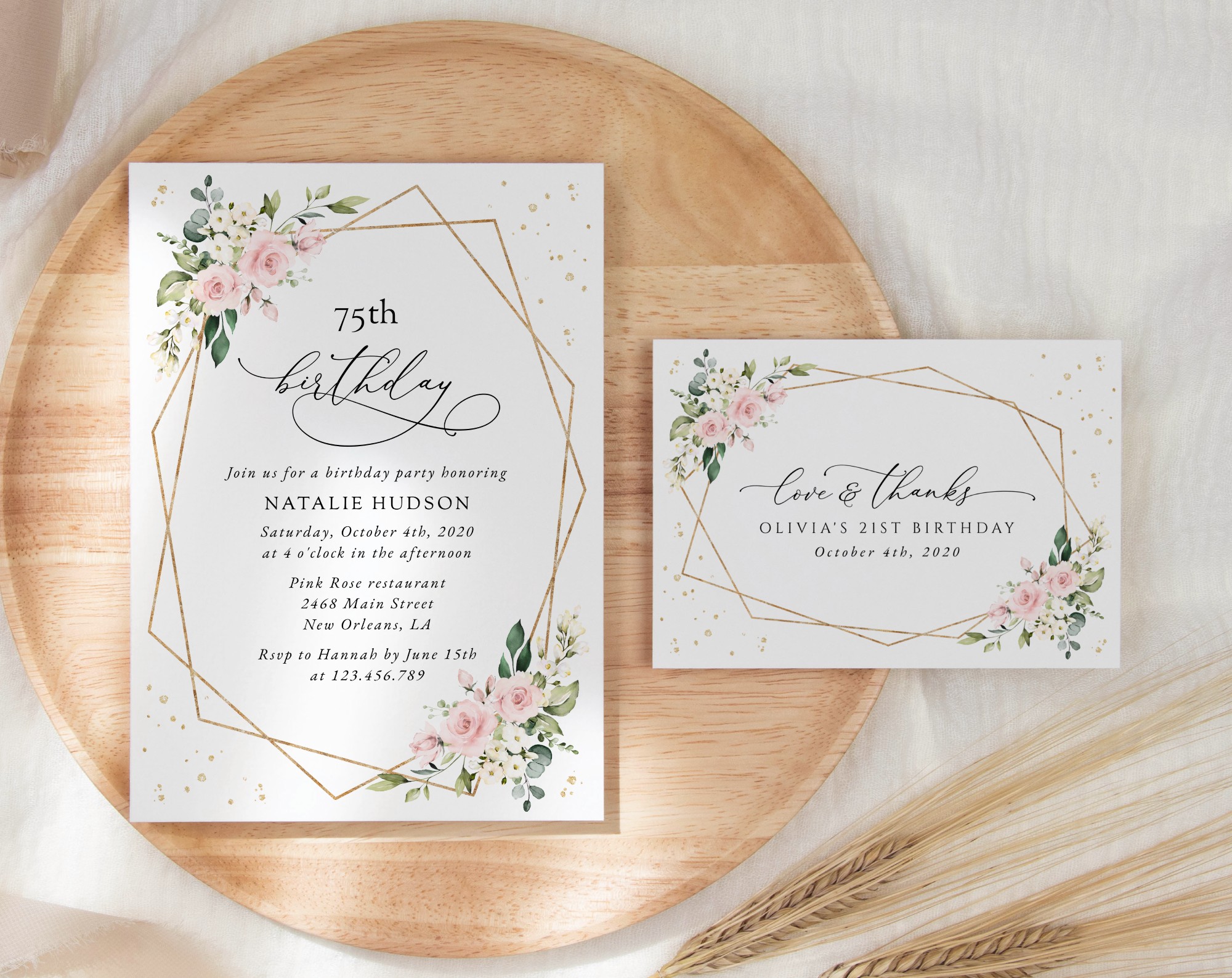 SH122 Pink Flowers and Gold Confetti Birthday Shop by Collection