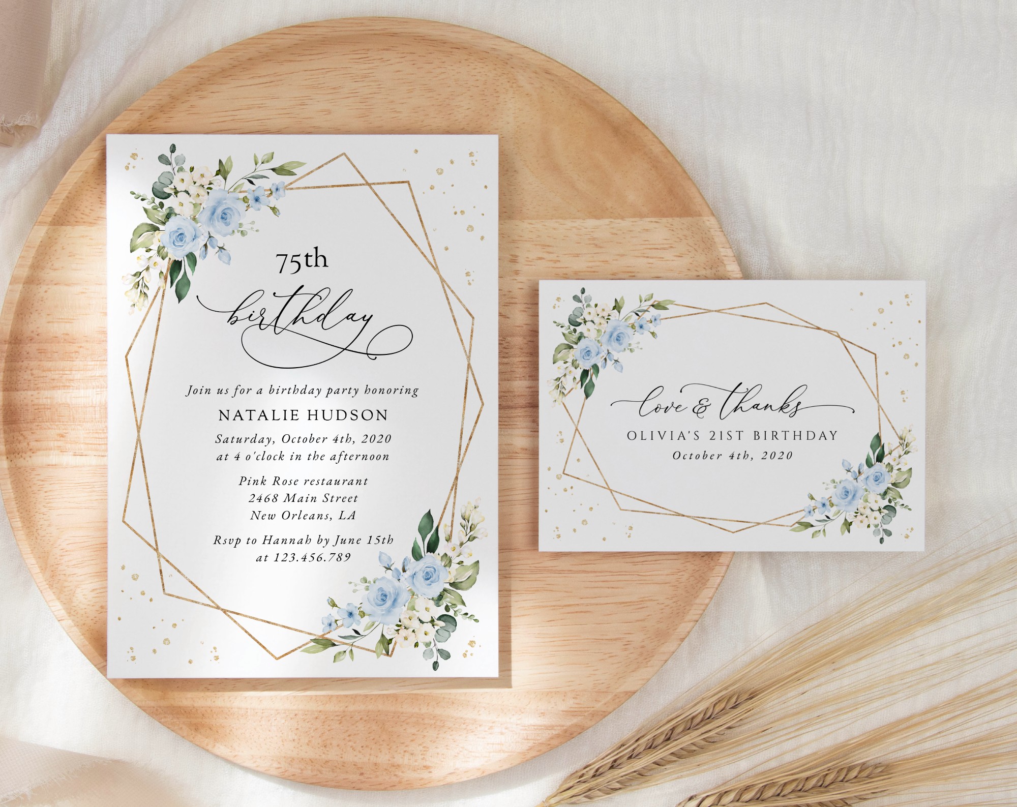 SH123 Blue Flowers and Gold Confetti Birthday Shop by Collection