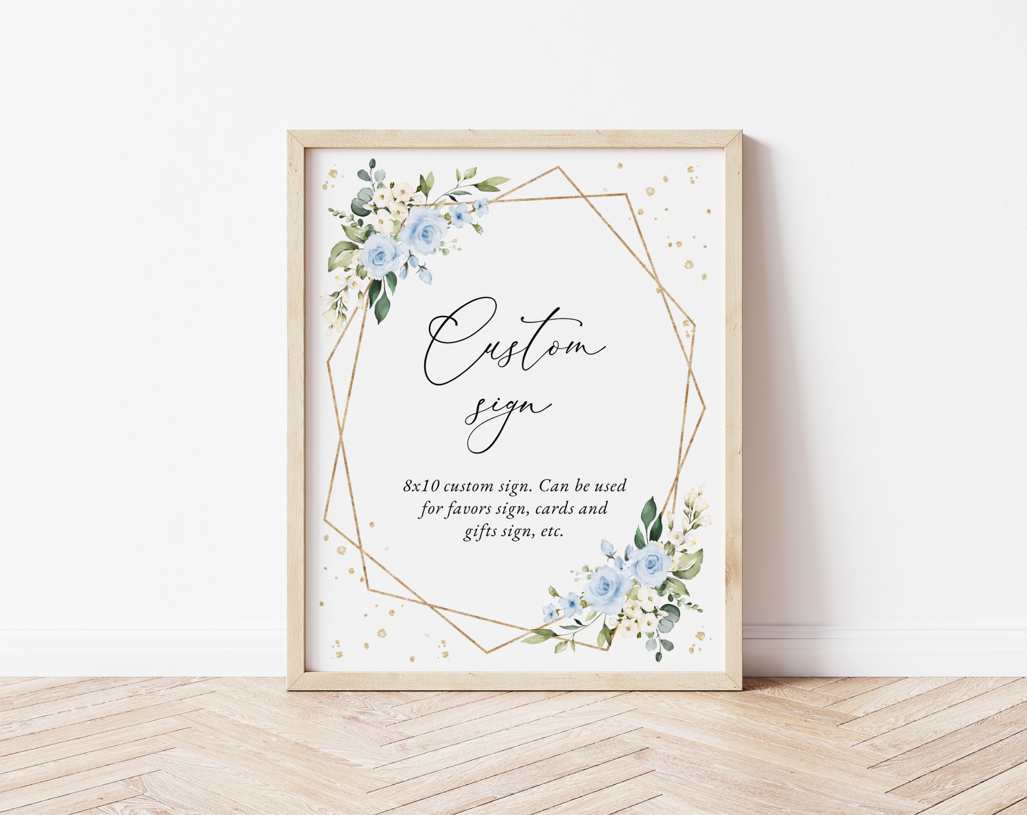 Blue Flowers and Gold Confetti Custom Sign, Printable File, Edit Yourself, SH123 SH136 SH176