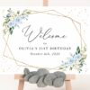 Blue Flowers and Gold Confetti Welcome Sign, Birthday Sign, Girl Birthday, Printable File, Edit Yourself, SH123