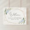 Blue Flowers and Gold Confetti Welcome Sign, Birthday Sign, Girl Birthday, Printable File, Edit Yourself, SH123