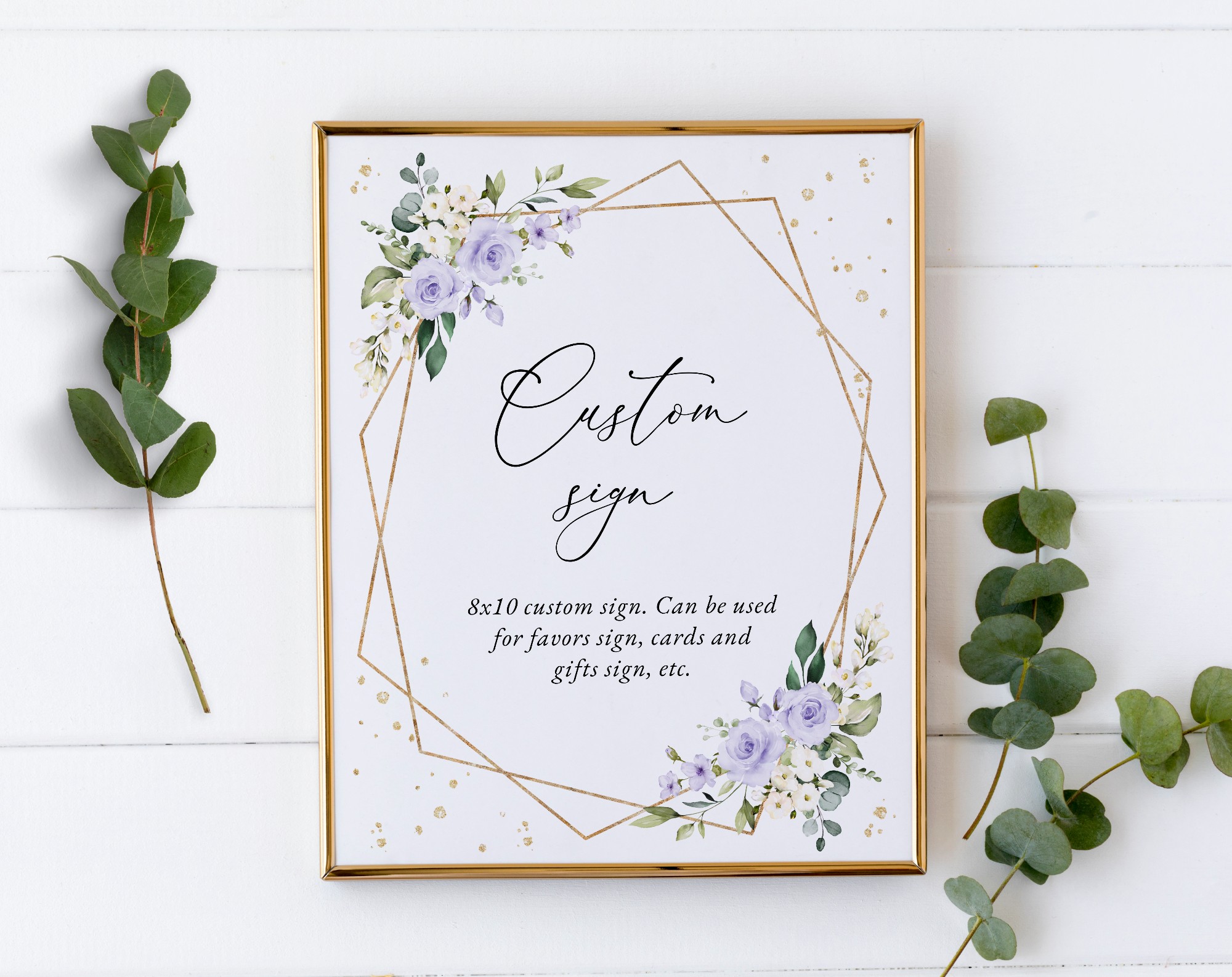Purple Flowers and Gold Confetti Custom Sign, Printable File, Edit Yourself, SH124 SH137