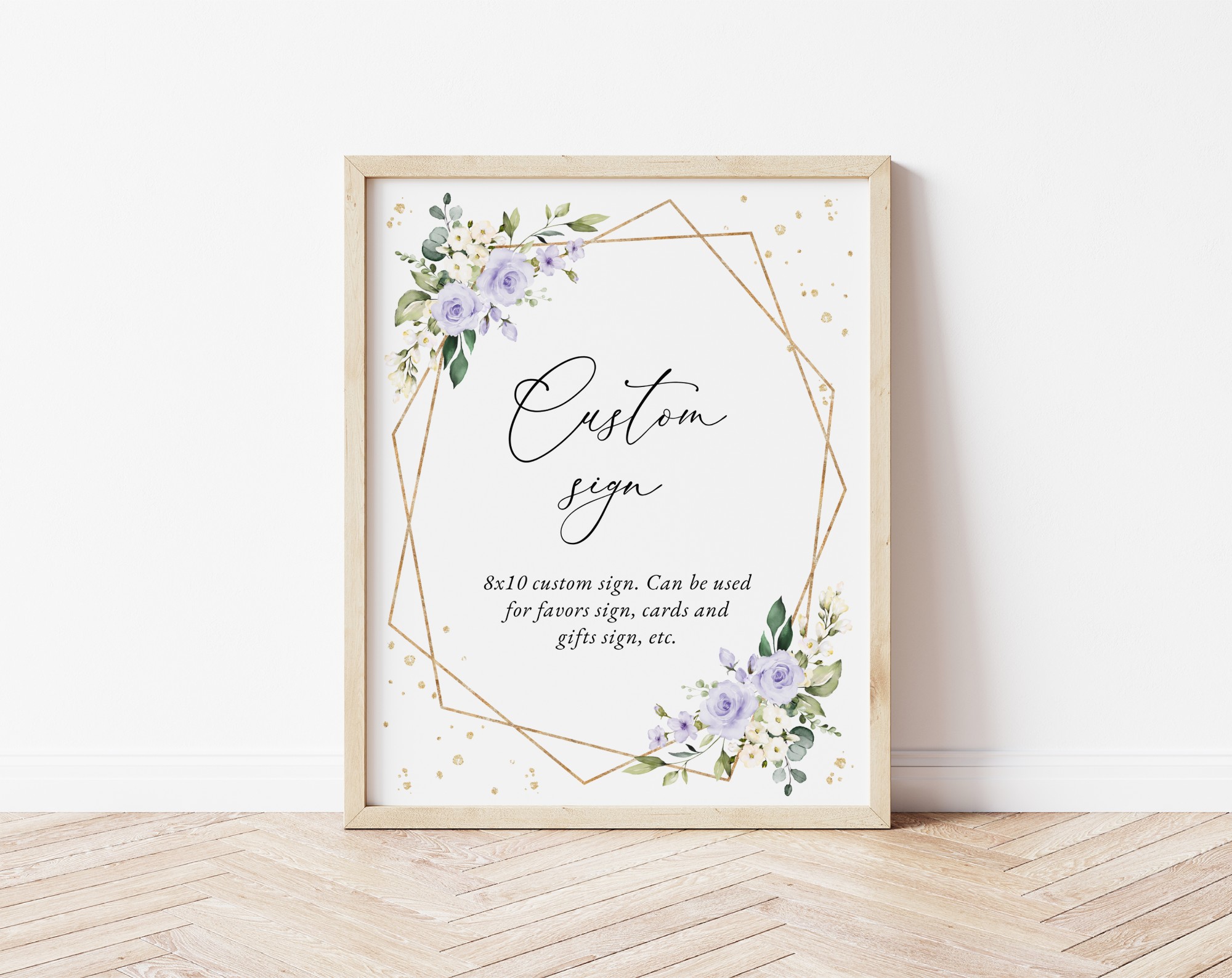 Purple Flowers and Gold Confetti Custom Sign, Printable File, Edit Yourself, SH124 SH137