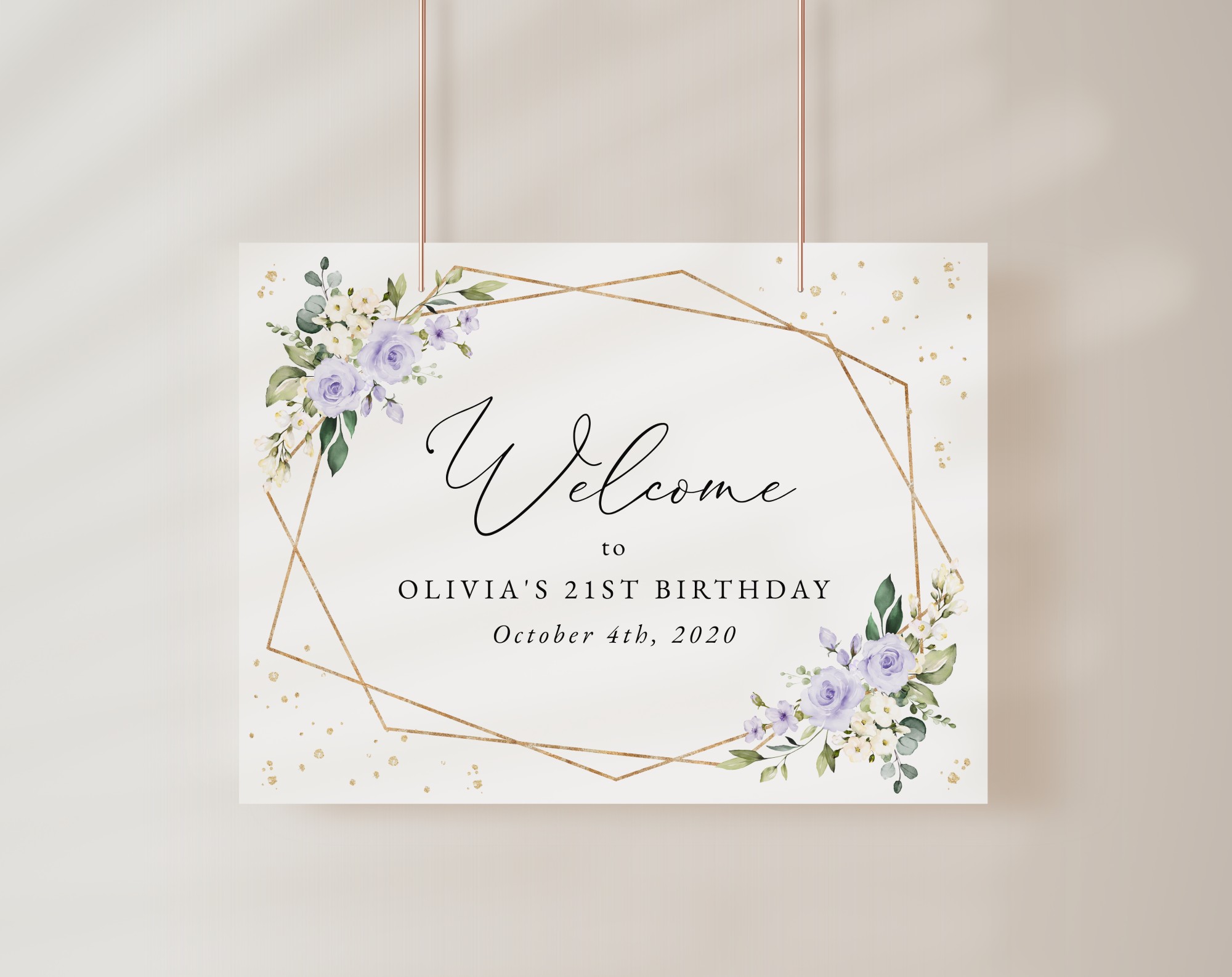 Purple Flowers and Gold Confetti Welcome Sign, Birthday Sign, Girl Birthday, Printable File, Edit Yourself, SH124 Purple Flowers and Gold Confetti Welcome Sign, Birthday Sign, Girl Birthday, Printable File, Edit Yourself, SH124