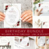 Burgundy and Pink Flowers Birthday Mini Bundle, Girl Birthday, Any Birthday, Printable File, Edit Yourself, SH125