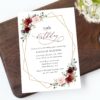 Burgundy and Pink Flowers Birthday Invitation, Girl Birthday, Any Birthday, Printable File, Edit Yourself, SH125