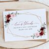 Burgundy and Pink Flowers Thank You Card, Girl Birthday, Printable File, Edit Yourself, SH125