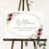 Burgundy and Pink Flowers Welcome Sign, Birthday Sign, Girl Birthday, Printable File, Edit Yourself, SH125