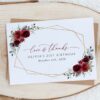 Burgundy Red Flowers Thank You Card, Girl Birthday, Printable File, Edit Yourself, SH126