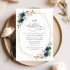 Navy and Pink Flowers Birthday Invitation, Girl Birthday, Any Birthday, Printable File, Edit Yourself, SH127