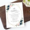 Navy and Pink Flowers Birthday Invitation, Girl Birthday, Any Birthday, Printable File, Edit Yourself, SH127
