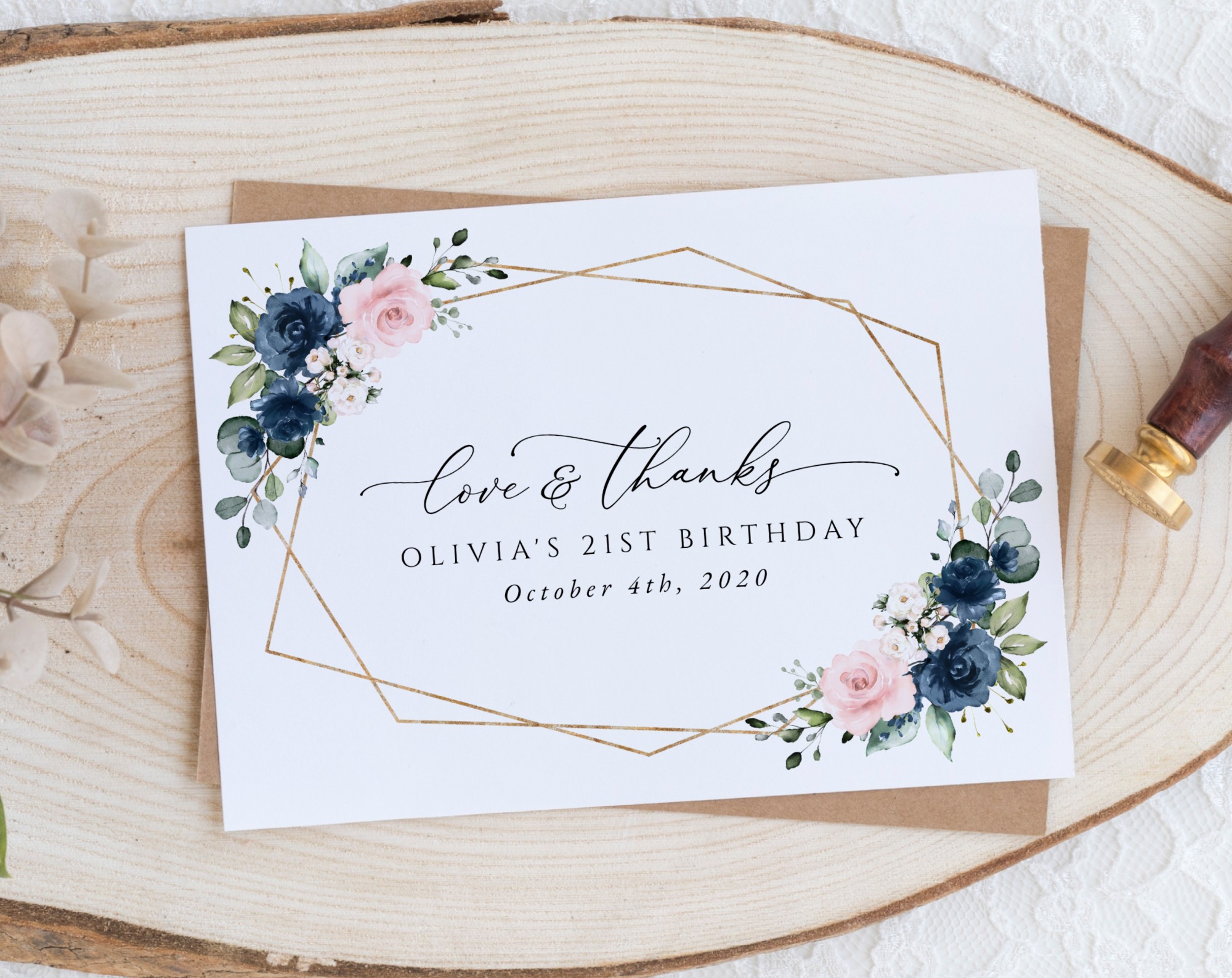 Navy and Pink Flowers Thank You Card, Girl Birthday, Printable File, Edit Yourself, SH127 Navy and Pink Flowers Thank You Card, Girl Birthday, Printable File, Edit Yourself, SH127