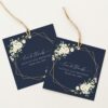 Navy and White Flowers Favor Tags, Gift Tags, Girl Birthday, Printable File, Edit Yourself, SH121
