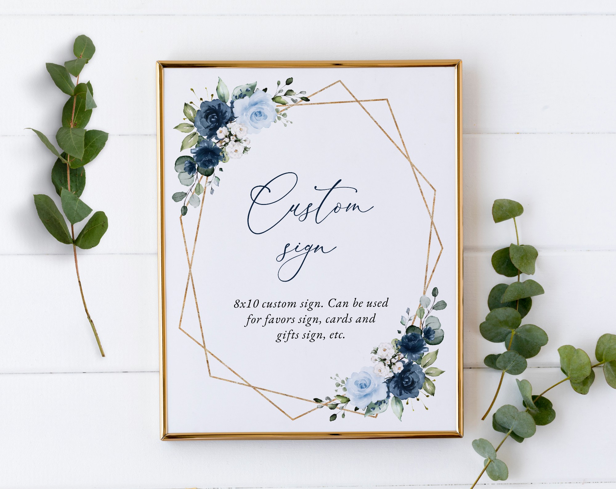 Navy and Blue Flowers Custom Sign, Printable File, Edit Yourself, SH128 SH129