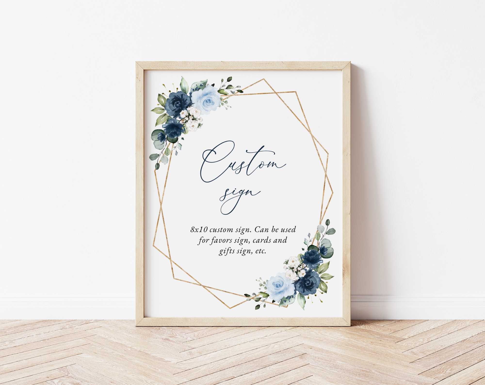 Navy and Blue Flowers Custom Sign, Printable File, Edit Yourself, SH128 SH129