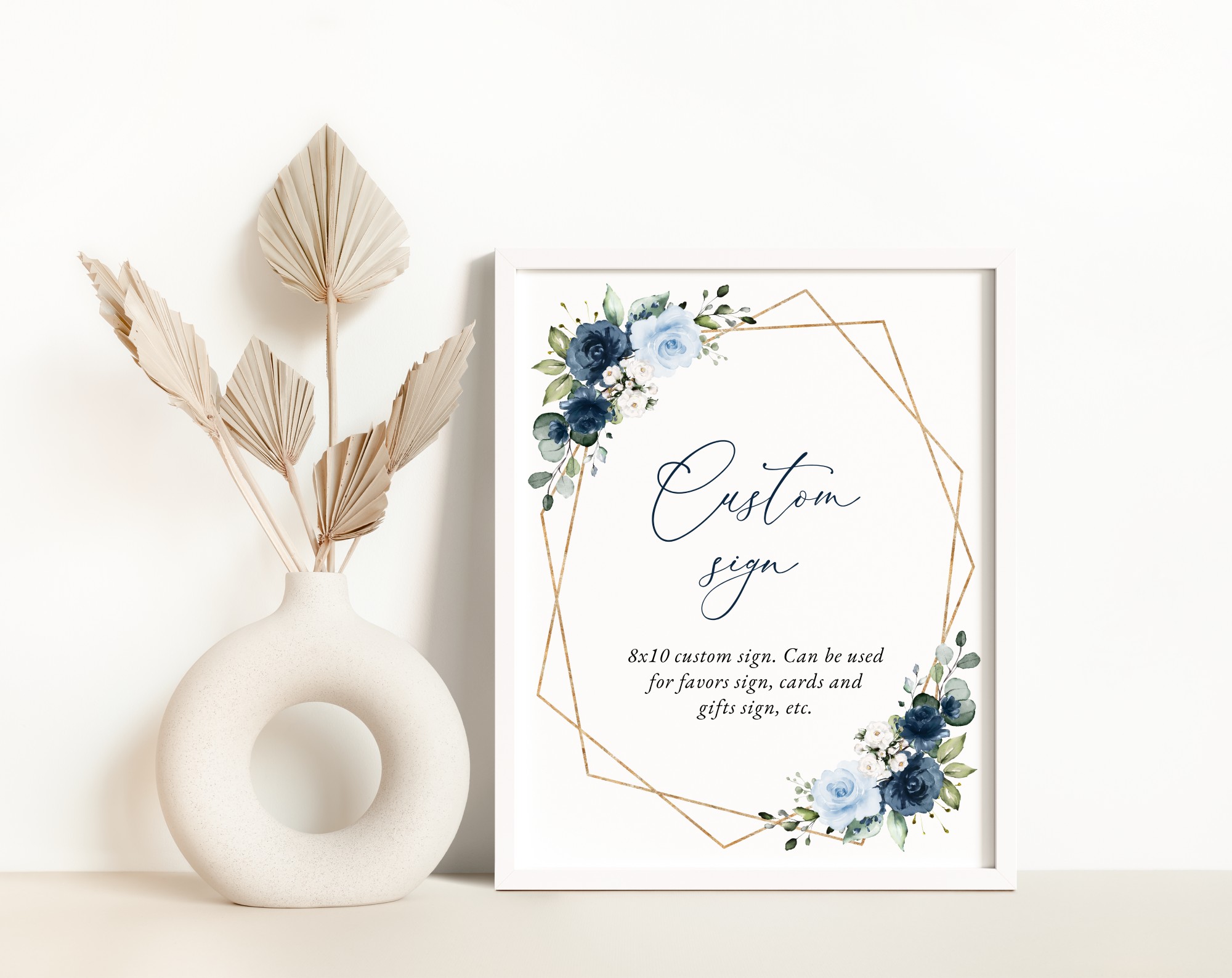 Navy and Blue Flowers Custom Sign, Printable File, Edit Yourself, SH128 SH129