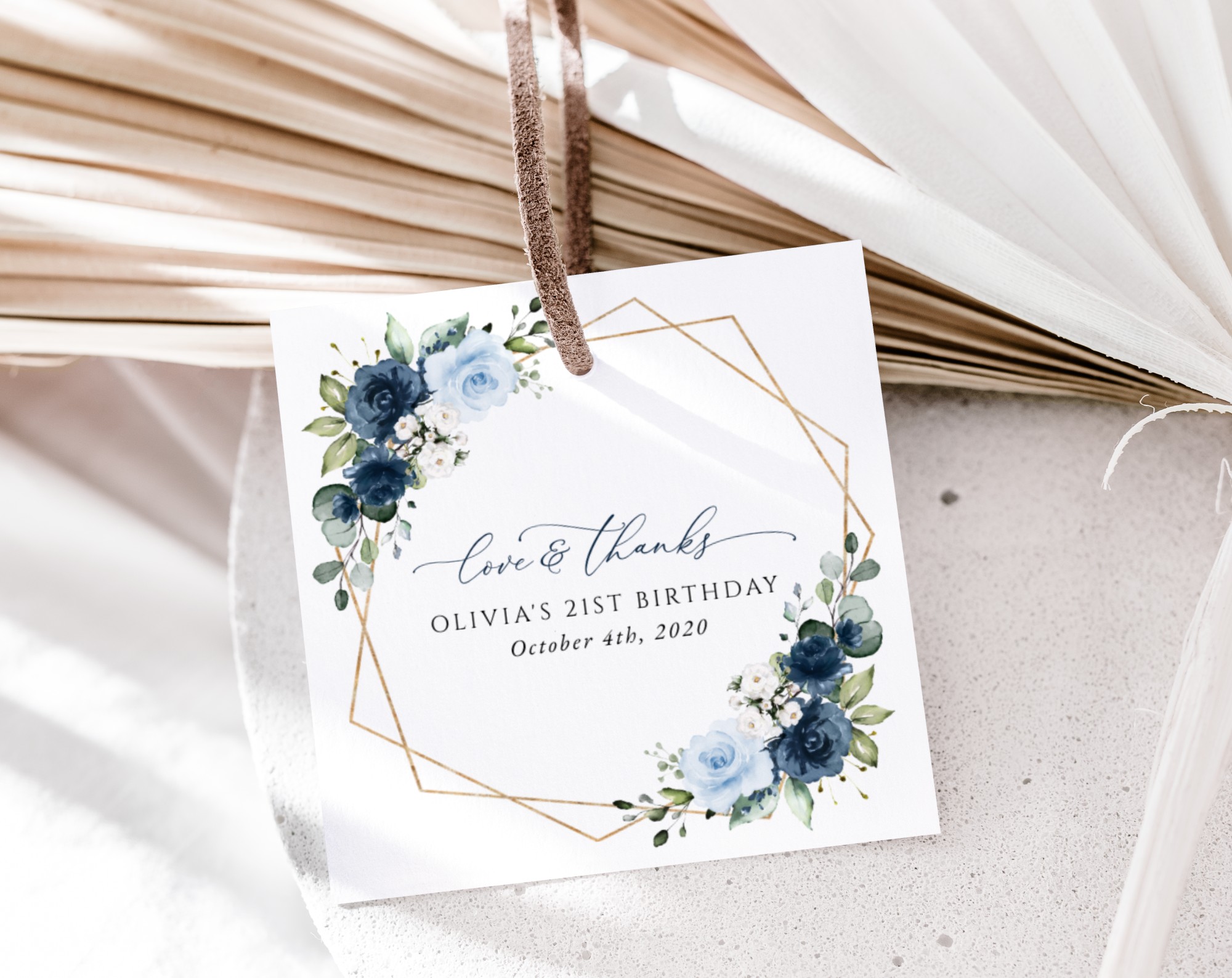 Navy and Blue Flowers Favor Tags, Gift Tags, Girl Birthday, Printable File, Edit Yourself, SH128