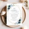 Navy and Blue Flowers Birthday Invitation, Girl Birthday, Any Birthday, Printable File, Edit Yourself, SH128