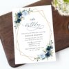Navy and Blue Flowers Birthday Invitation, Girl Birthday, Any Birthday, Printable File, Edit Yourself, SH128