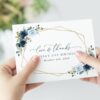 Navy and Blue Flowers Thank You Card, Girl Birthday, Printable File, Edit Yourself, SH128