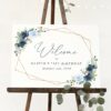 Navy and Blue Flowers Welcome Sign, Birthday Sign, Girl Birthday, Printable File, Edit Yourself, SH128