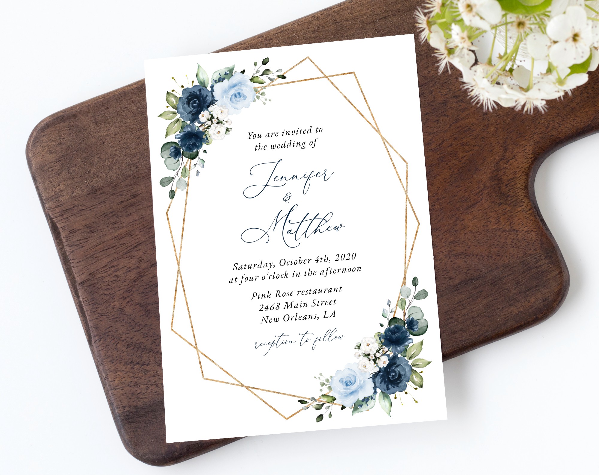 Navy and Blue Flowers Wedding Invitation, Wedding Stationery, Printable File, Edit Yourself, SH129