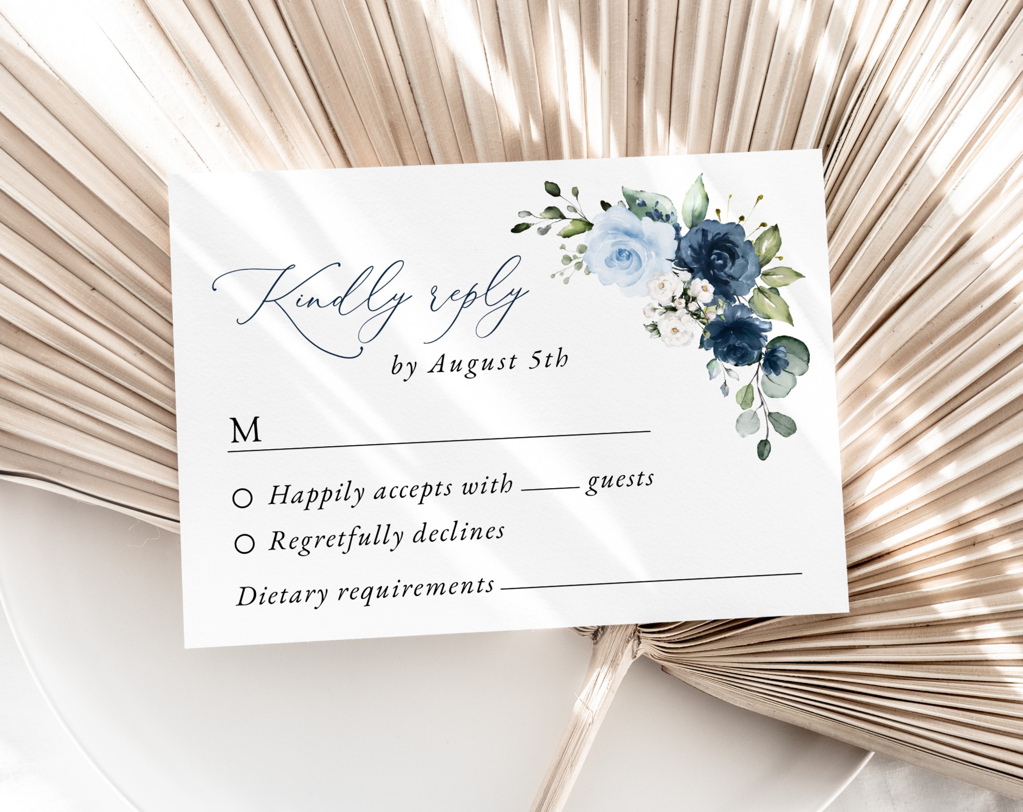 Navy and Blue Flowers Wedding Invitation Suite, Wedding Stationery, Printable File, Edit Yourself, SH129